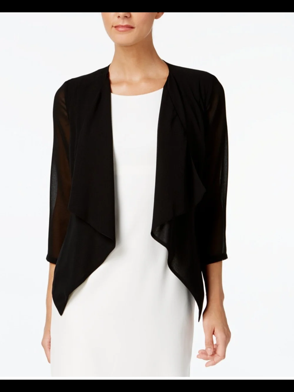 Calvin Klein Black Sheer Draped Illusion Cardigan